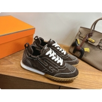 Cheap Hermes Jet Sneaker in Suede H091631 Dark Brown 2026