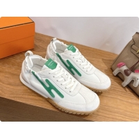 Discount Hermes Jet Sneaker in Suede & Calfskin H091634 White/Green 2026