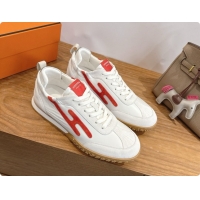 Buy Luxury Hermes Jet Sneaker in Suede & Calfskin H091636 White/Red 2026