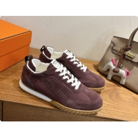 Best Grade Hermes Jet Sneaker in Suede & Fabric H091638 Dark Brown 2026