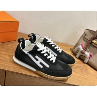 Grade Quality Hermes Jet Sneaker in Suede & Fabric H091639 Black/White 2026