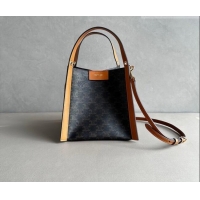 Top Grade Celine Small Cube Tote bag in Triomphe Canvas and Calfskin 124182 Brown 2026