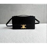 Top Quality Celine Triomphe Folio Medium Bag in Crocodile Embossed Leather 102382 Black/Gold 2026