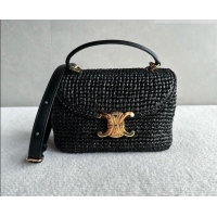 Famous Brand Celine Teen Nino Bag in Raffia Straw and Calfskin 118112 Black 2026