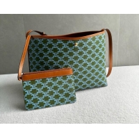 Discount Celine Soft Shopping Bag in Triomphe Canvas and Calfskin Leather 123912 Green 2026