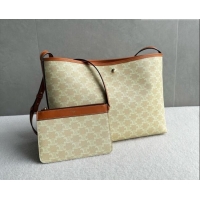 Promotional Celine Soft Shopping Bag in Triomphe Canvas and Calfskin Leather 123912 Beige 2026