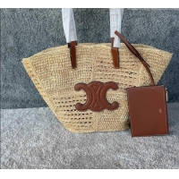 Grade Design Celine Raffia and Calfskin Tote Bag 119682 C090451 Beige/Brown 2026