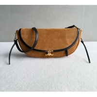 Pretty Style Celine Halfmoon Soft Triomphe Small Bag in Suede L10375 Brown 2026