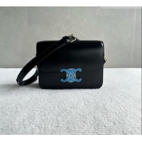 Good Taste Celine Teen Triomphe Bag in Shiny Calfskin 188424 Black/Blue 2026