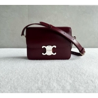 Famous Brand Celine Teen Triomphe Bag in Shiny Calfskin 188424 Burgundy/White 2026