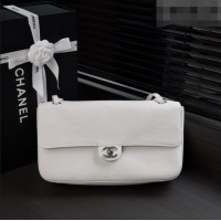 Top Design Chanel Small Maxi Flap Bag in Grained Calfskin AS6231 White/Silver 2026