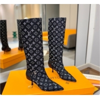 Top Quality Louis Vuitton 6AM High Boot in Black Denim Monogram 5.5cm Heel LV091738 2026