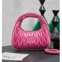 Inexpensive Miu Miu Wander Matelasse Nappa Leather Hobo Mini bag with Contrasting Trim 5BC125 Fuchsia Pink 2026