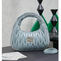 Discount Miu Miu Wander Matelasse Nappa Leather Hobo Mini bag with Contrasting Trim 5BC125 Powder Blue 2026