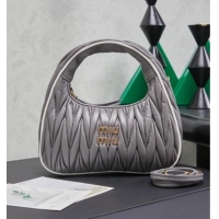 Top Quality Miu Miu Wander Matelasse Nappa Leather Hobo Mini bag with Contrasting Trim 5BC125 Grey 2026