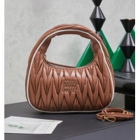 Good Taste Miu Miu Wander Matelasse Nappa Leather Hobo Mini bag with Contrasting Trim 5BC125 Brown 2026