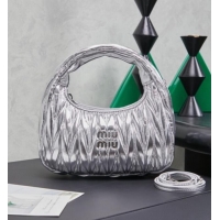 Well Crafted Miu Miu Wander Matelasse Nappa Leather Hobo Mini bag 5BC125 Silver 2026