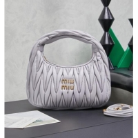 Best Price Miu Miu Wander Matelasse Nappa Leather Hobo Mini bag 5BC125 Grey Blue 2026