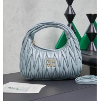 Good Taste Miu Miu Wander Matelasse Nappa Leather Hobo Mini bag 5BC125 Powder Blue 2026