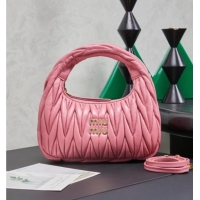 Promotional Miu Miu Wander Matelasse Nappa Leather Hobo Mini bag 5BC125 Begonia Pink 2026