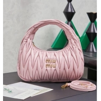 High Quality Miu Miu Wander Matelasse Nappa Leather Hobo Mini bag 5BC125 Snow Pink 2026