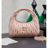Inexpensive Miu Miu Wander Matelasse Nappa Leather Hobo Mini bag 5BC125 Nude Pink 2026