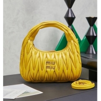 Good Taste Miu Miu Wander Matelasse Nappa Leather Hobo Mini bag 5BC125 Bright Yellow 2026