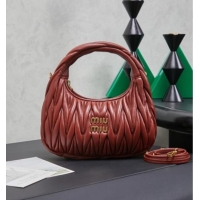 Promotional Miu Miu Wander Matelasse Nappa Leather Hobo Mini bag 5BC125 Rouge Red 2026