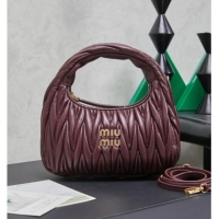 Top Design Miu Miu Wander Matelasse Nappa Leather Hobo Mini bag 5BC125 Burgundy 2026
