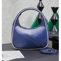 Original Cheap Miu Miu Wander Calf Leather Hobo Mini bag 5BC125 Blue 2026