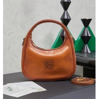 Famous Brand Miu Miu Wander Calf Leather Hobo Mini bag 5BC125 Cognac 2026