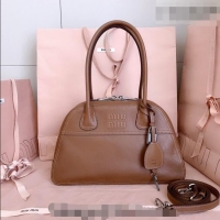 Luxury Discount Miu Miu Vivant Nappa Leather Bowling Bag 5BB199 Brown 2026