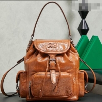 Best Price Miu Miu Crinkle Leather Backpack 5BZ043 Brown 2026