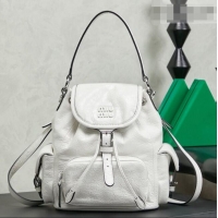Sophisticated Discount Miu Miu Crinkle Leather Backpack 5BZ043 White 2026