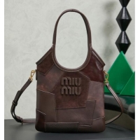 Modern Classic Miu Miu Ivy Leather & Suede Handbag 5BA281 Dark Brown 2026