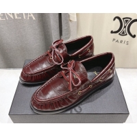Best Grade Saint Laurent Eel Embossed Leather Loafers Y091928 Burgundy 2026