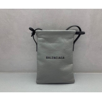 Discount Balenciaga Mens Shopper Phone Holder Pouch in Grey Arena lambskin/aged-silver hardware B03001 2026