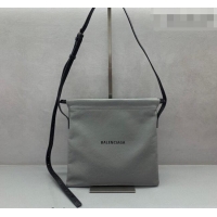 Best Price Balenciaga Shopper Medium Dust Bag Crossbody Pouch in Grey Arena lambskin/aged-silver hardware B03002 2026