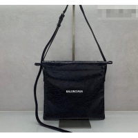 Cheapest Balenciaga Shopper Medium Dust Bag Crossbody Pouch in Black Arena lambskin/aged-silver hardware B03002 2026