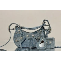 Grade Design Balenciaga Le Cagole Shoulder Bag XS in blue washed and frayed denim/crystals hardware BL701 2026