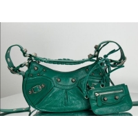 Famous Brand Balenciaga Le Cagole Shoulder Bag XS in Green Arena lambskin/aged-silver hardware BL701 2026