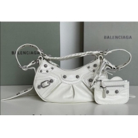 Best Product Balenciaga Le Cagole Shoulder Bag XS in White Arena lambskin/crystals hardware BL701 2026