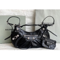 Best Grade Balenciaga Le Cagole Shoulder Bag Small in Black Crocodile Embossed Leather/crystals hardware BL701 2026