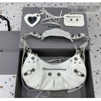 Good Taste Balenciaga Le Cagole Shoulder Bag Small in White Lambskin Leather/aged-silver hardware 180607 2026