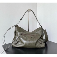 Trendy Design Balenciaga Le City Moto Medium Shoulder Bag in Arena Storico Lambskin 0905 Khaki Green 2026
