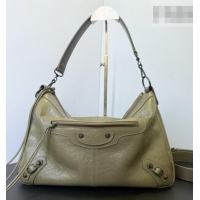 Discount Balenciaga Le City Moto Medium Shoulder Bag in Arena Storico Lambskin 0905 Dusty Green 2026