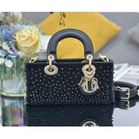 Best Grade Dior Small Lady D-Joy Bag in Satin and Strass Black 2026 M06130408 