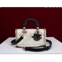 Top Quality Dior Small Lady D-Joy Bag in Cannage Lambskin with Bow White/Black 2026 D9240