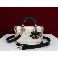 Top Grade Dior Mini Lady D-Joy Bag in Cannage Lambskin with Bow White/Black 2026 D9240