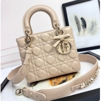 Best Price Dior Small Lady Dior My ABCDior Bag in Cannage Lambskin with Bow Beige Apricot 2026 D6604